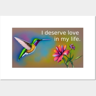 Love mantra with hummingbird colorful design Posters and Art